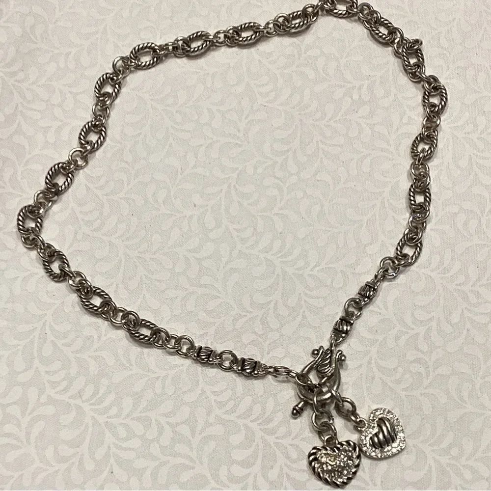 Fancy Links SilvertoneโHarp Toggle Necklacewith Charms